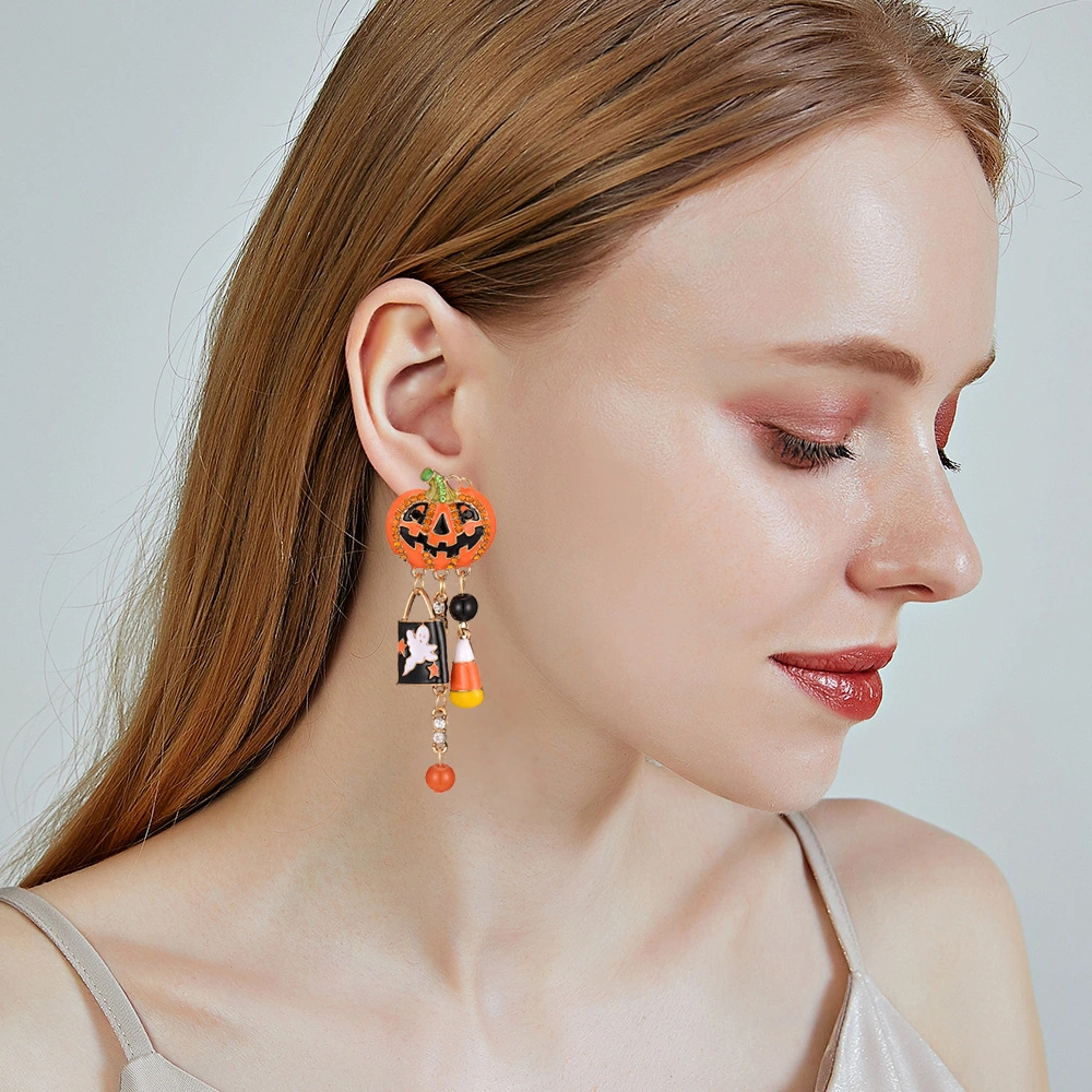 2020 Halloween pumpkin earrings and Christmas tree Earrings Fashion Exaggerated Ladies Flocking Earrings Women 1