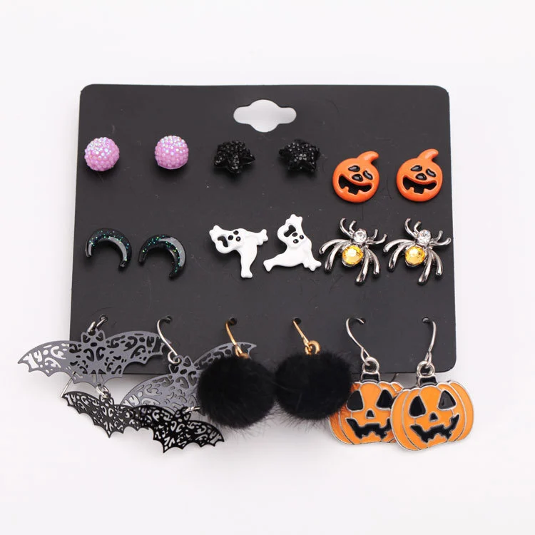Hainon Halloween Earrings Personalized Bat Pumpkin Spider Earrings Set For Women Wholesale Supplier 1