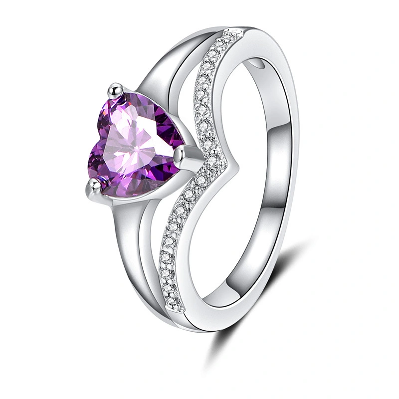 jewelry Women Purple Birthstone Heart Shape Valentine's Finger Ring Diamond Engagement Rings 1