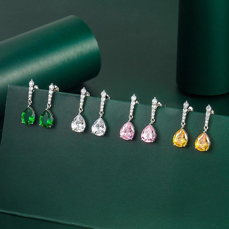 Hainon 2021 fashion elegant jewelry white green zircon drop earrings 2021 Gift card flannel bag set wholesale 1