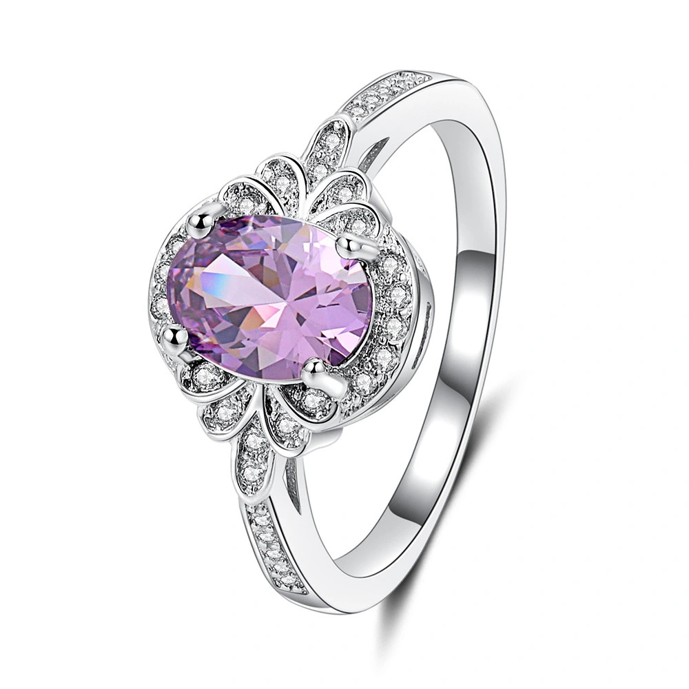 Purple Birthstone Silver Ring Valentine Gift Zircon Round Luxury wedding ring new arrivals 2019 1
