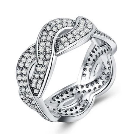 Hainon Braided Shape Brass Sterling Silver Cubic Zirconia Rings Jewelry for Women Wedding Engagement Cross Rings Wholesale 1