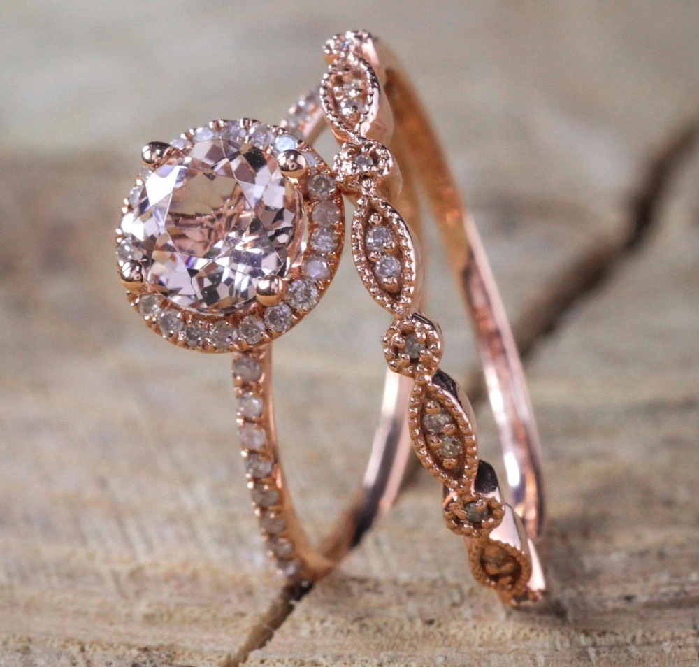 Fashion AAA Zircon Electroplated rose gold Ring Set Women's wedding jewelry Wholesale engagement ring set 1