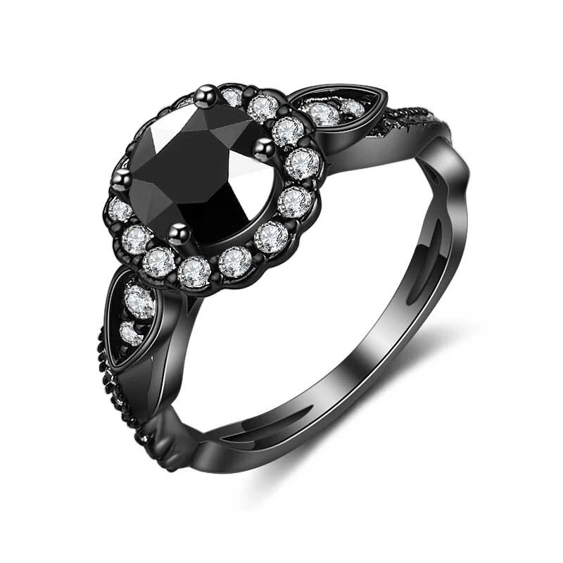 Hainon jewelry Luxurious shiny black diamond engagement ring women black gold fashion jewelry 2018 rings wholesale 1