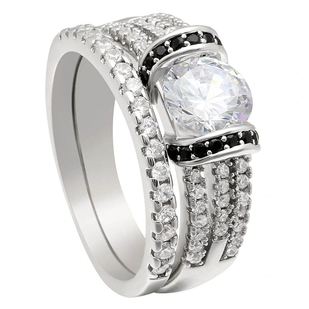 Hainon Fashion New Wedding Ring Set Elegant Lady Jewelry Wholesale Diamond Engagement Silver Plated Rings Set 1