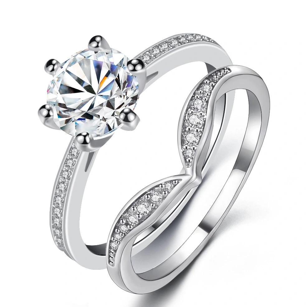 Hainon White zircon ring set silver-plated women's wedding ring factory wholesale at low price 1