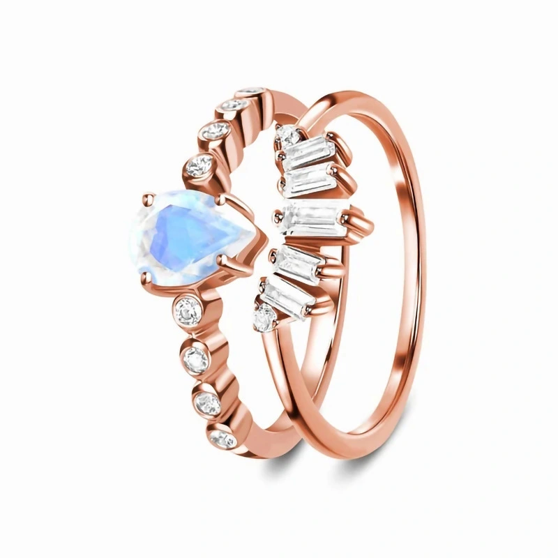 Hainon 925 Silver Ring Set Double Layer Set Ring Drop Shape Rose Gold Women Ring Sets Wholesale Supplier 1