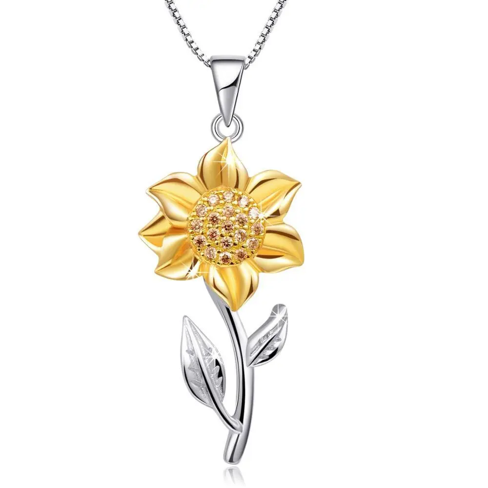 Silver Plated Color Separation Sunflower Pendant Necklace Women's Birthday Gift jewelry wholesale 1
