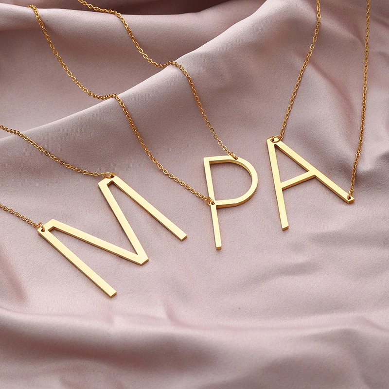 Hainon A-Z Initial Necklace Gold Plated Stainless Steel Large Big Letters Pendant Necklace for women boys 1
