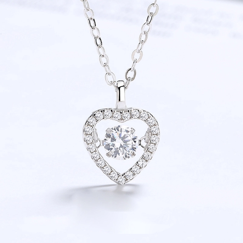 Hainon Heart Necklace white round Zircon Pendant Necklaces for women Birthday Christmas Jewelry Gift for Women Girls 1