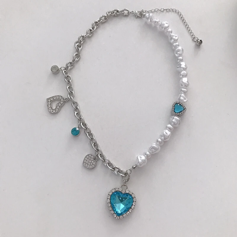 Hainon New design earrings sweet cool diamond love pearl stitching gemstone clavicle chain necklace female 1