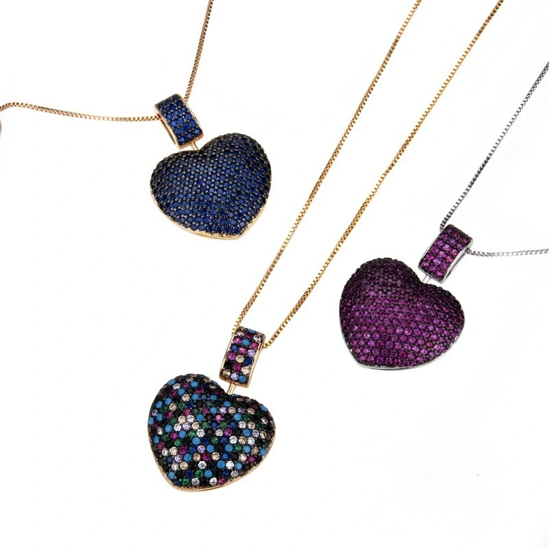 Hainon Spot Heart shaped Colorful Zircon Pendant Inlaid with Zirconium Copper Multicolor Love Necklace 1
