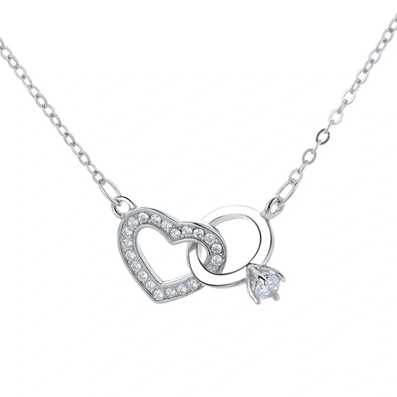 Hainon Double Heart Ring Pendant Necklace 925 Sterling Silver Love Diamond Ring Women Necklace Jewelry Wholesale 1