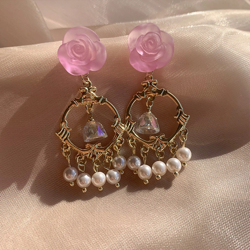 Hainon Original Design Pink Rose Christmas Bell Earrings Sweet Girl Heart Stud Earrings Christmas New Year Earrings 1