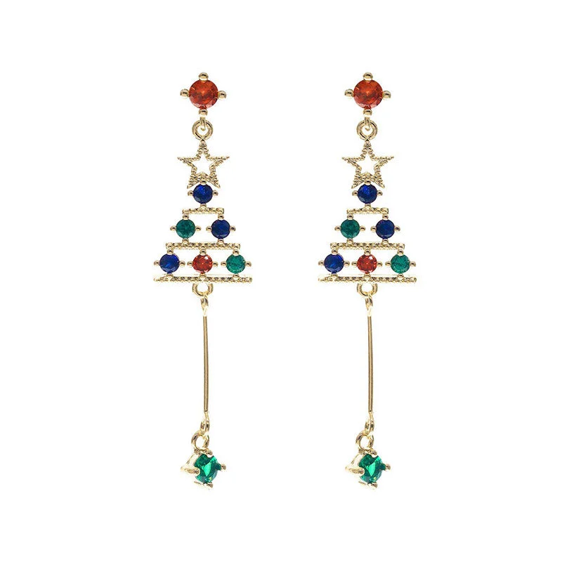 Hainon S925 sterling silver personalized long earrings niche Christmas tree earrings earrings temperament 1