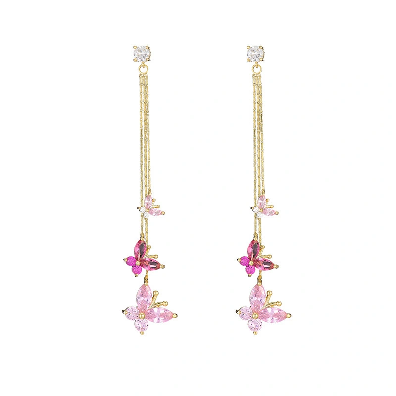 Hainon Creative Elegant Women's Long Purple Butterfly Stud Earrings Diamond Zircon 925 Silver Needle earrings 1