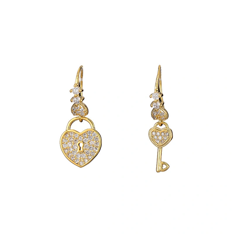 Hainon Exquisite fashion key earrings micro-inlaid zircon personality simple earrings asymmetrical earrings 1