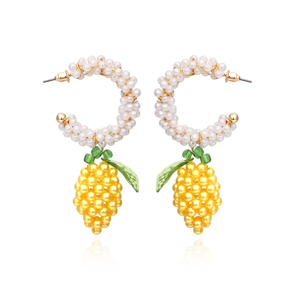 Hainon Handwoven lemon earrings European and American wild C shape pearl earrings 2022 female accessories 1