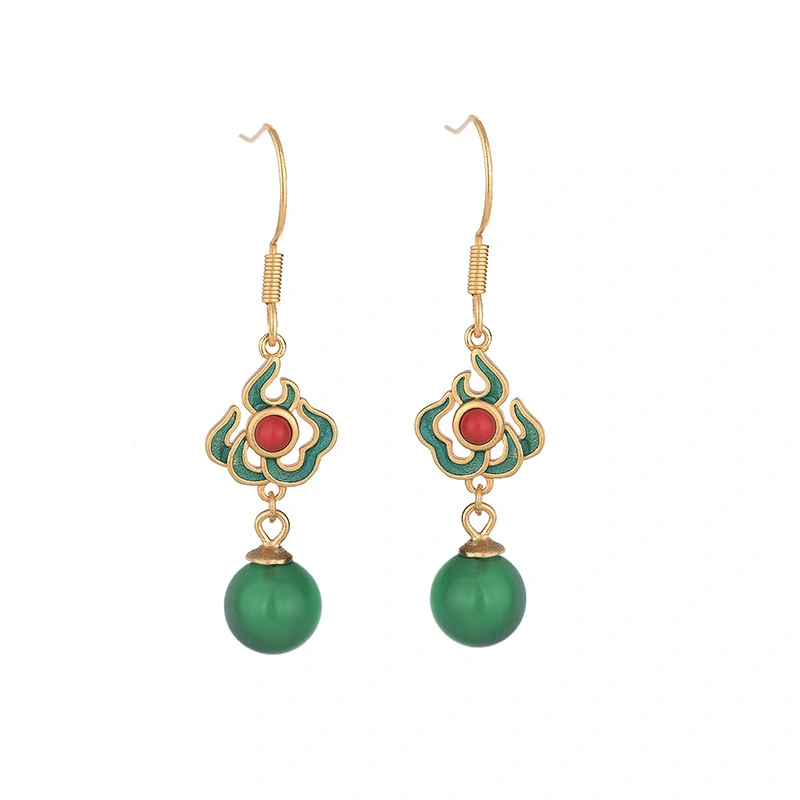 Hainon Chinese style All match high end simple green drop earrings jewelry for women girl wholesale 1