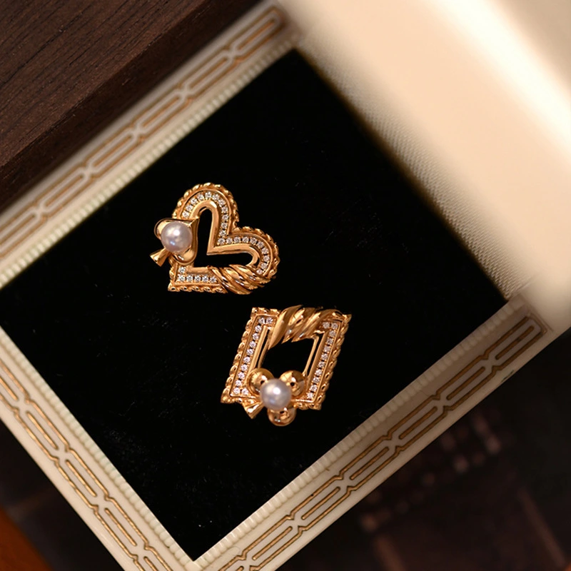 Hainon wholesale Love Square Diamond Pearl Stud Earrings jewelry European and American Hollow Accessories 1