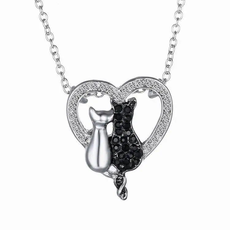 Hainon Jewelry Black and White Cat Necklace Valentine's Day Gift Love Heart Necklace Couple Necklace Jewelry Wholesale 1