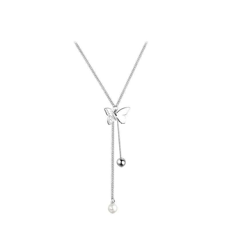 Hainon S925 sterling silver butterfly tassel necklace new female pendant necklace niche design sense clavicle chain 1