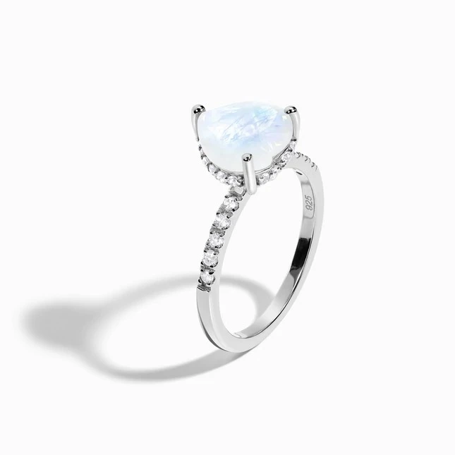 Hainon 925 Sterling Silver Love Heart Shape Rings Rainbow Moonstone Engagement Ring Moonstone Romantic Wedding Ring 1