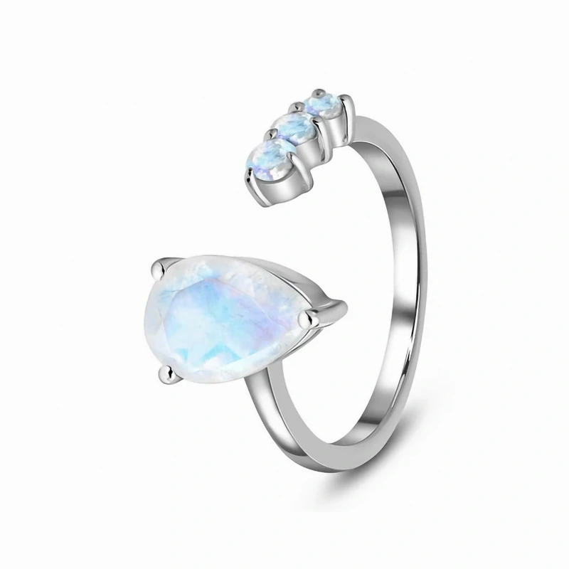 Hainon 925 Sterling Silver Love Heart Shape Rings Rainbow Moonstone Engagement Ring Moonstone Romantic Wedding Ring1 1