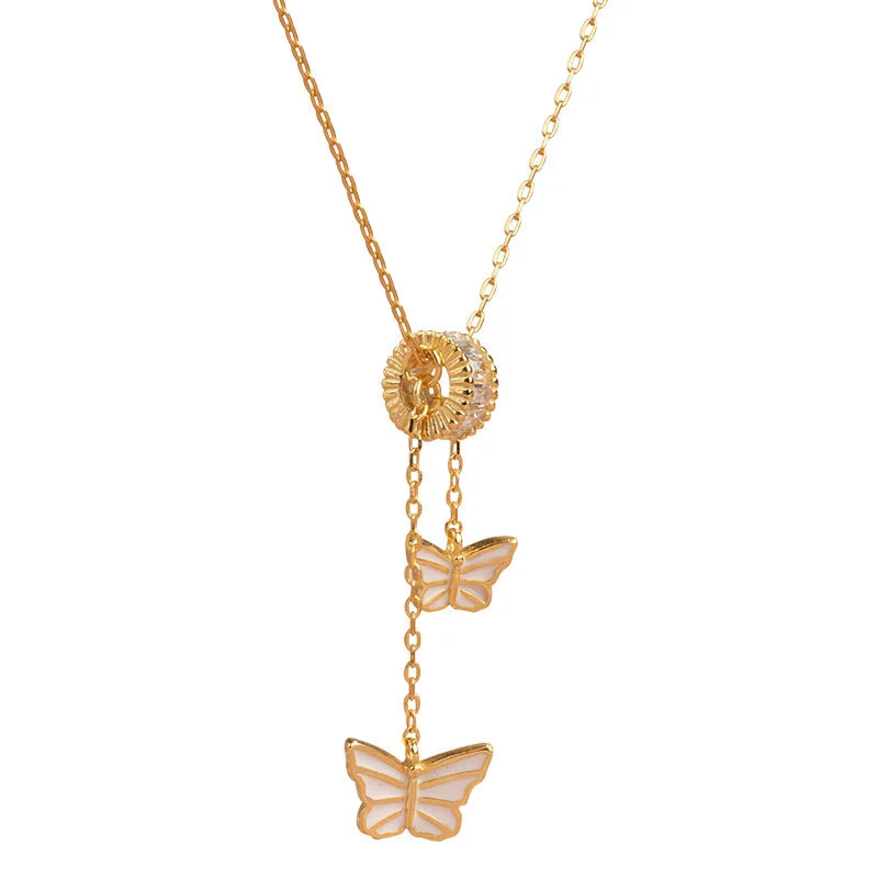 Hainon S925 Silver Butterfly Tassel Necklace Female Clavicle Chain Simple Temperament Pendant Necklace Jewelry New 1