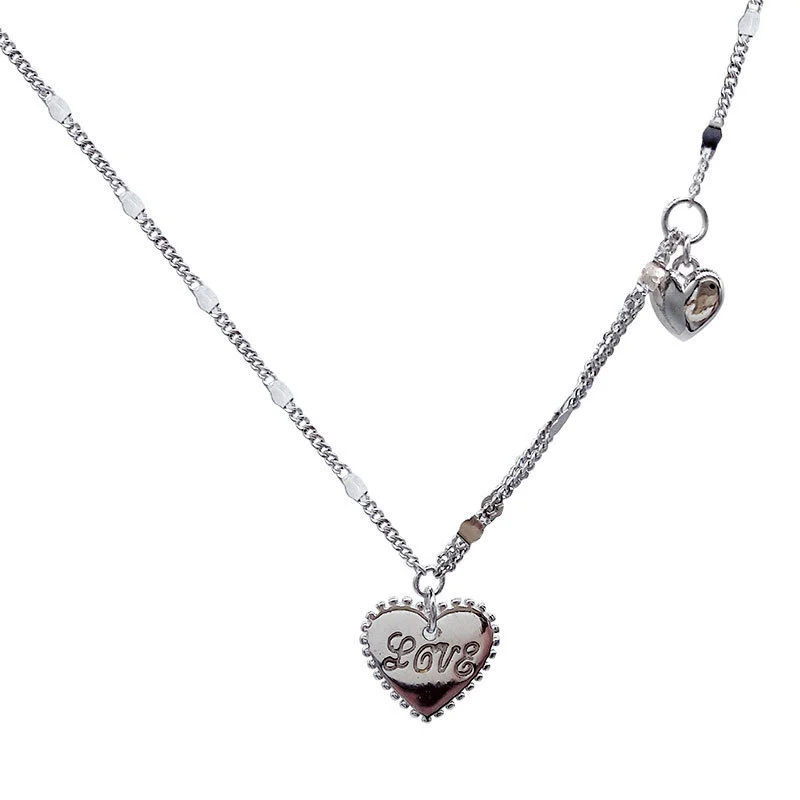 Hainon S925 sterling silver double love love necklace temperament simple sweet beauty niche clavicle chain 1