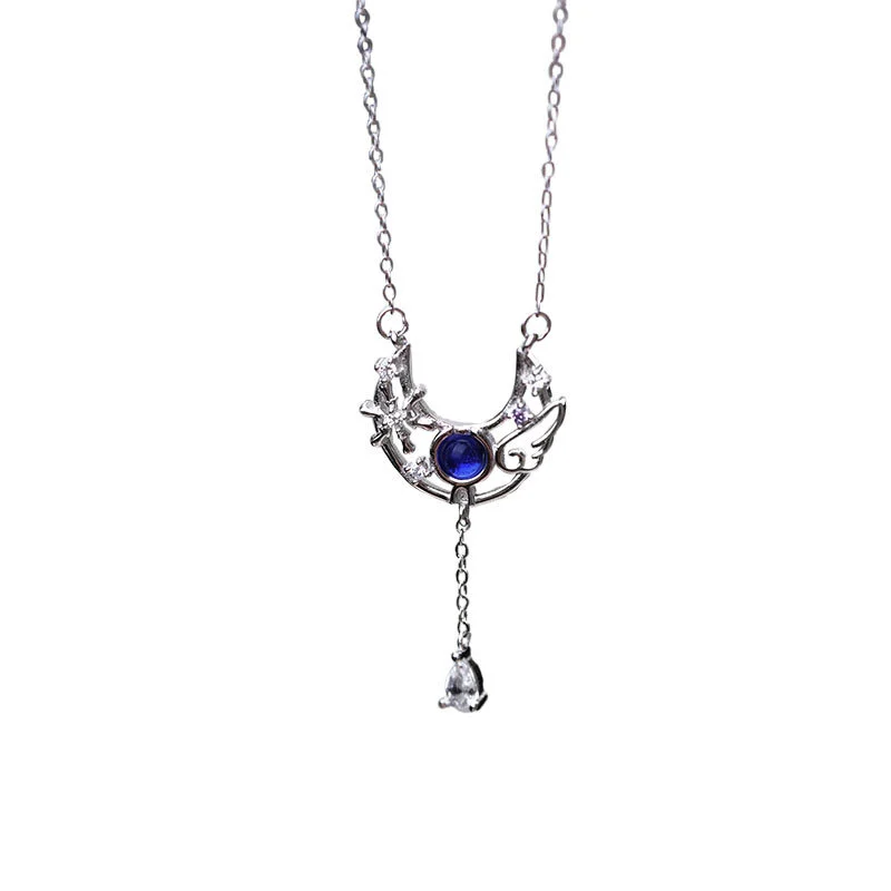 Hainon S925 sterling silver moon drop pendant necklace simple temperament clavicle chain light luxury 1