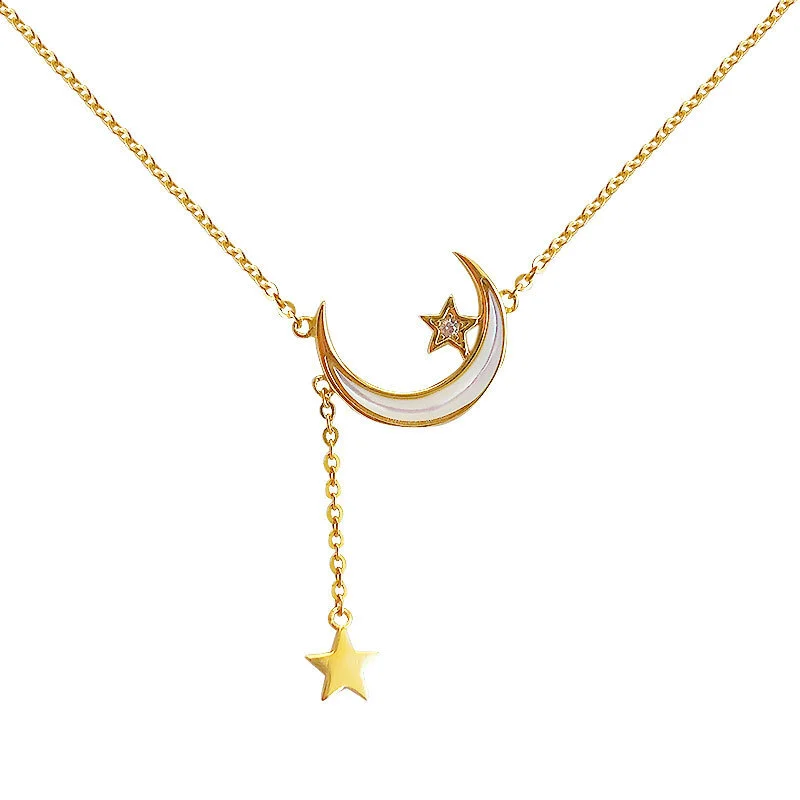 Hainon s925 silver shell moon star necklace simple personality niche design clavicle chain wholesale 1