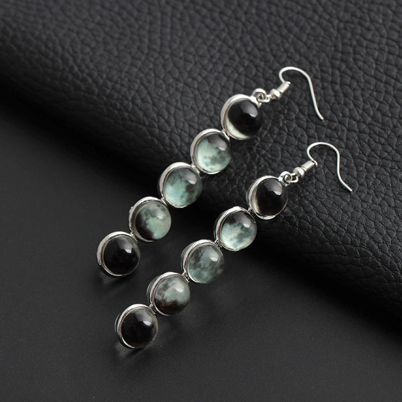 Hainon 2022 Moon Luminous Long Earrings Fashion Glass Ball Starry drop Earrings women 1