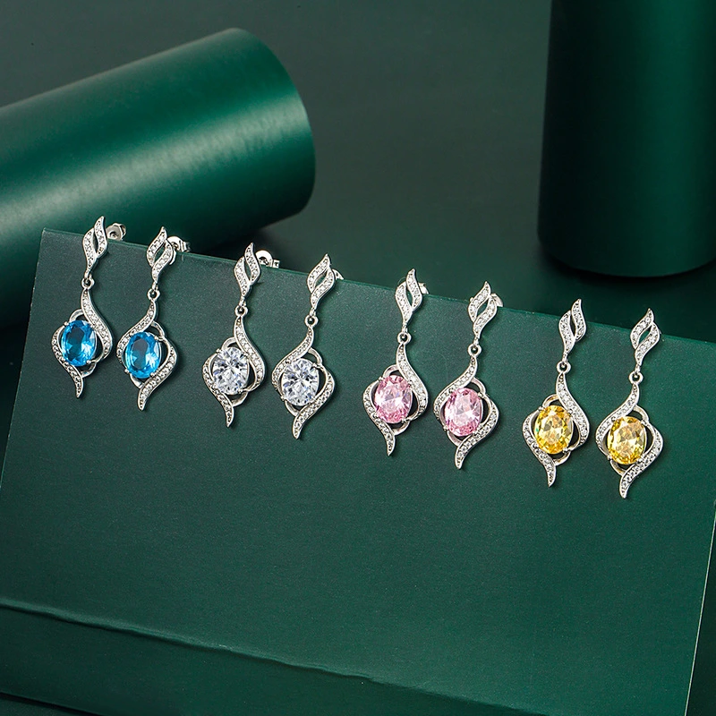 Hainon 2022 Earrings jewelry Women Classic Angel wings pink blue yellow zircon stud earrings Party gift wholesale 1