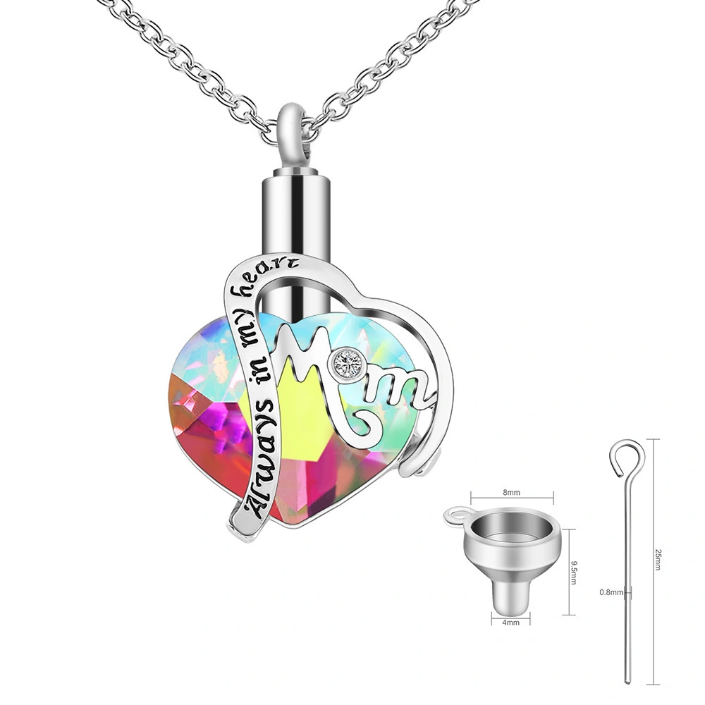 Hainon Personalized Custom heart crystal Cremation Urn Necklace for MOM Dad Jewelry Memorial Pendant Forever in My Heart 1