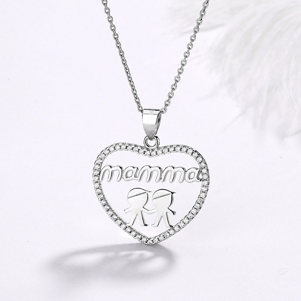 Hainon Wholesale s925 sterling silver necklace pendant fashion classic heart pendant mama jewelry for mother 1