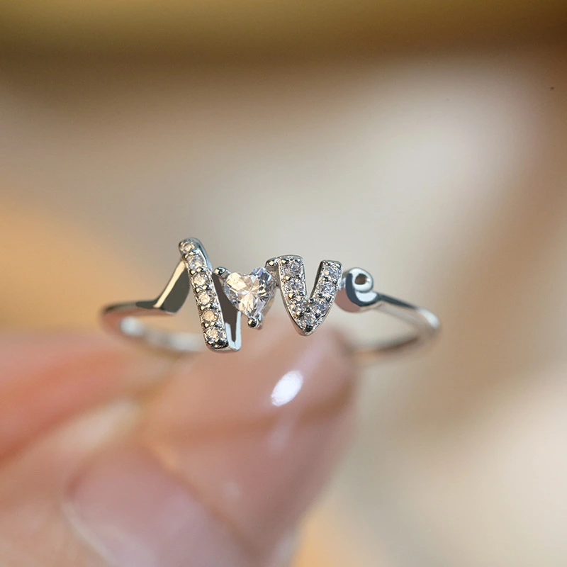 Hainon New product LOVE ring s925 sterling silver simple fashion all match diamond heart ring wholesale 1