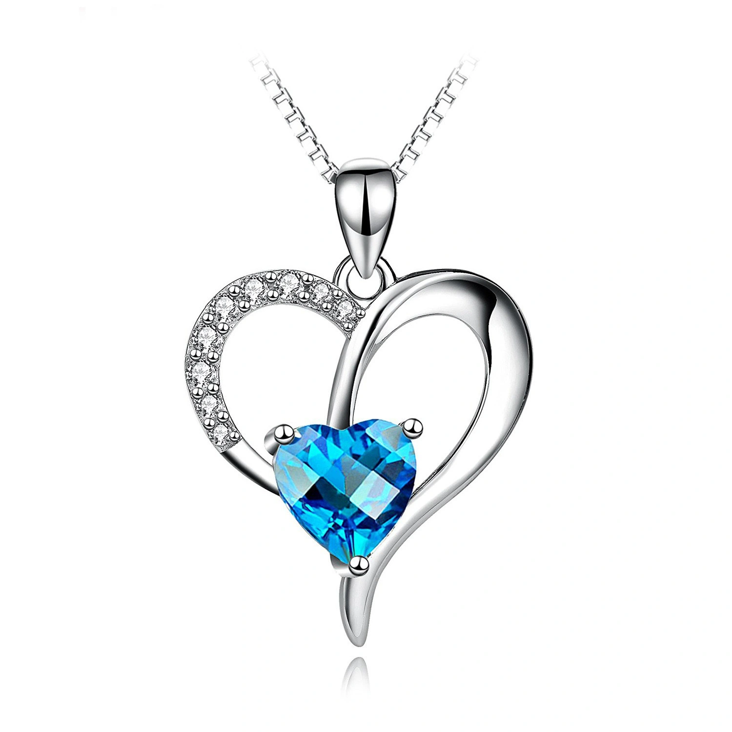Romantic women 925 silver plated Unique heart jewelry necklace Hainon blue crystal necklace wholesale 1