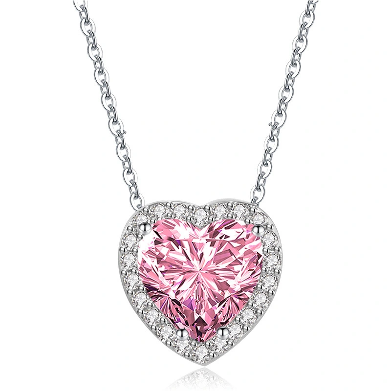Hainon women heart necklace jewelry Pink white yellow blue big shiny zircon 13mm Stainless steel necklace spot wholesale 1