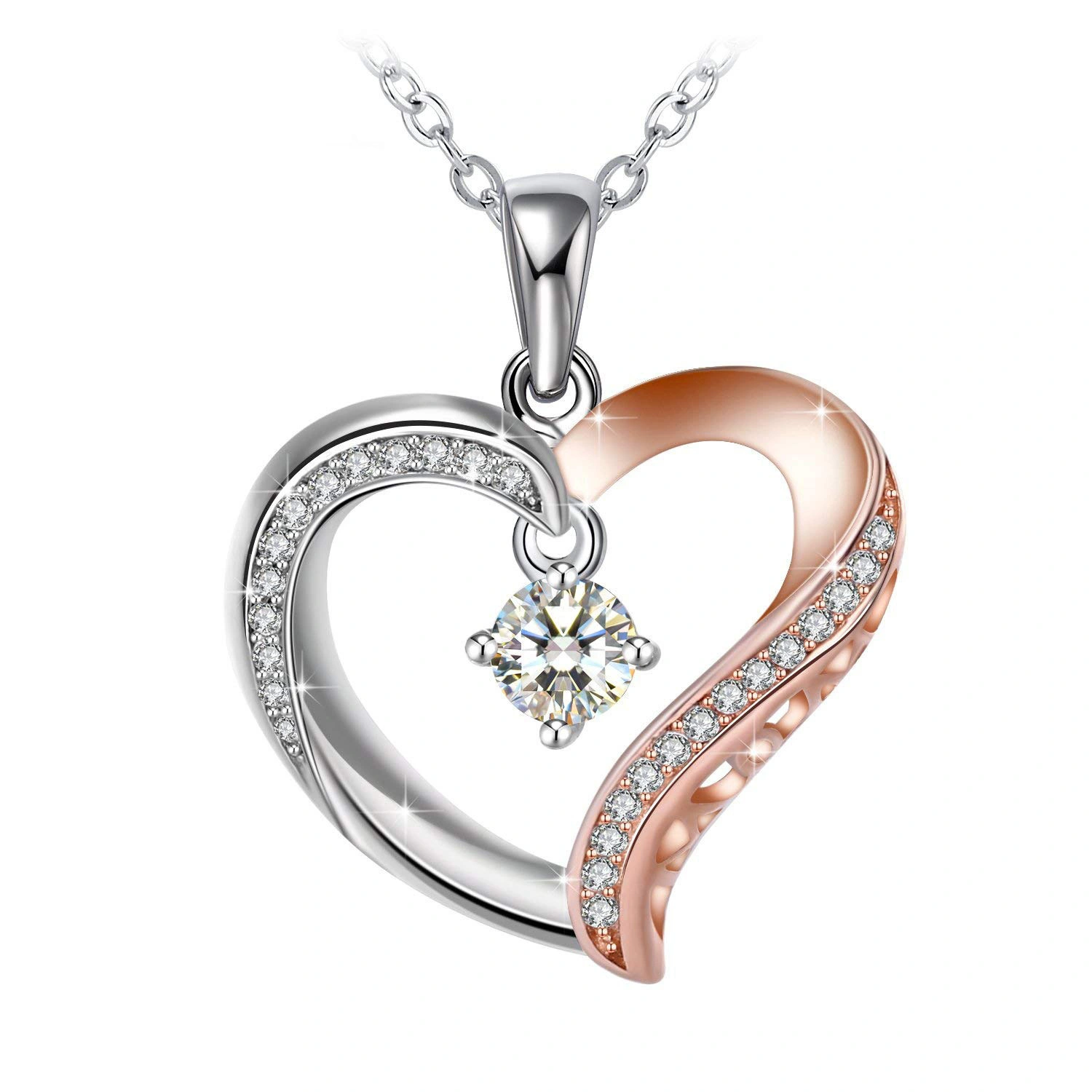 Hainon jewelry necklace rose gold plated Special heart zircon mom Women silver plated Chain Necklace holiday gifts 1