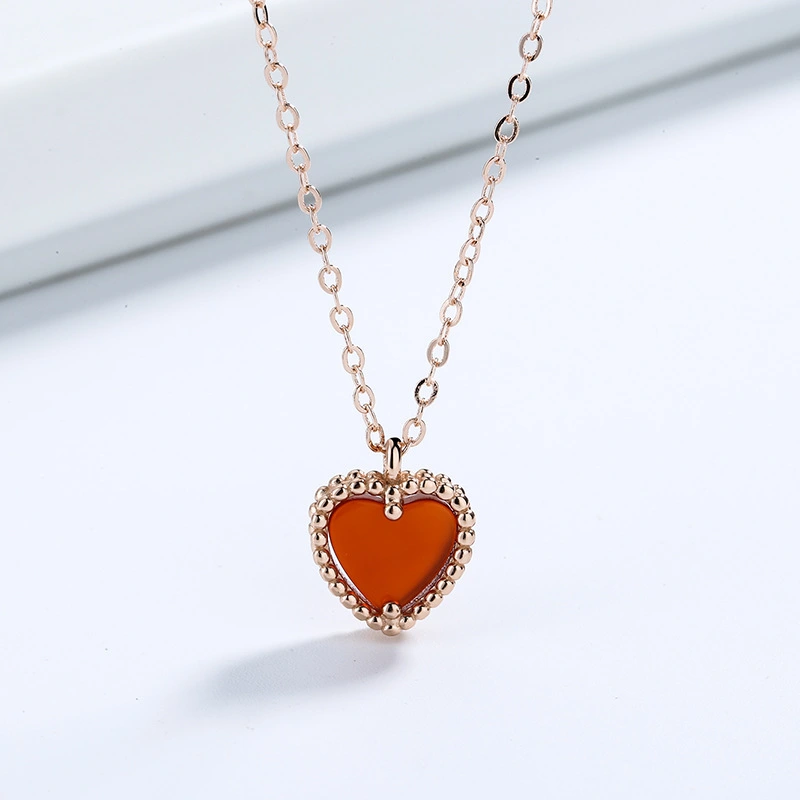 Hainon wholesale cute Sterling Silver red Heart Adjustable Length Pendant Necklace for Women Fashion Jewelry 1