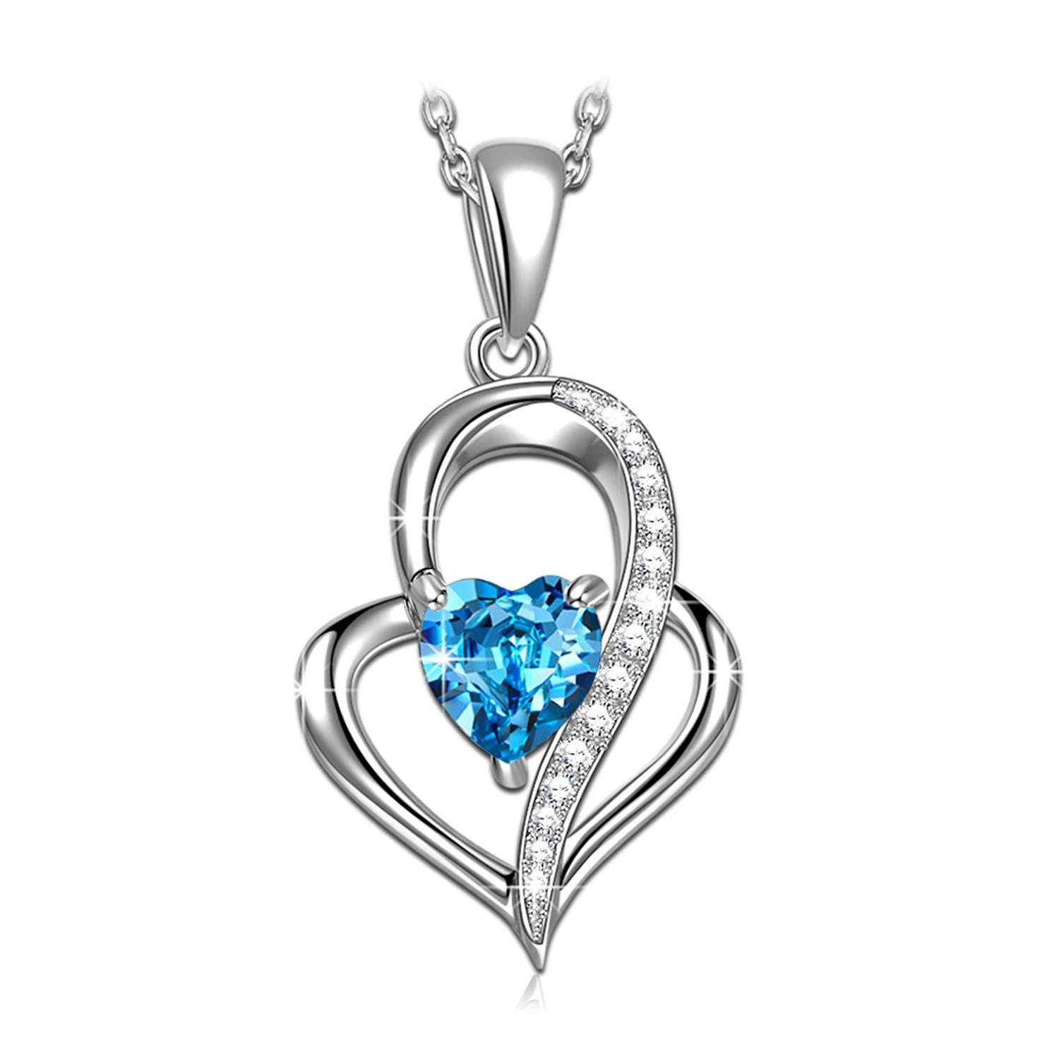 Romantic women 925 silver plated Unique heart jewelry necklace Hainon blue crystal necklace wholesale1 1