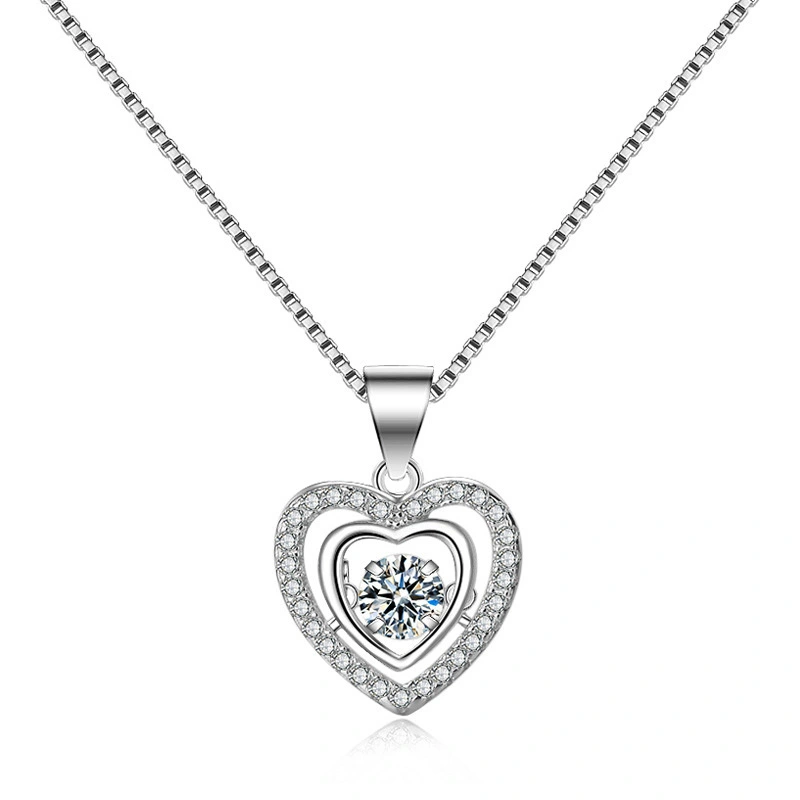 Hainon sterling silver necklace heart love white zircon romantic Valentine's Day gifts jewelry necklace 1