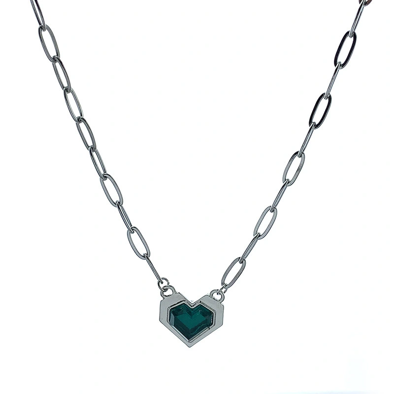 Hainon Crystal Love Open Ring Niche Design Gem Personality English Green Love Necklace jewelry wholesale 1