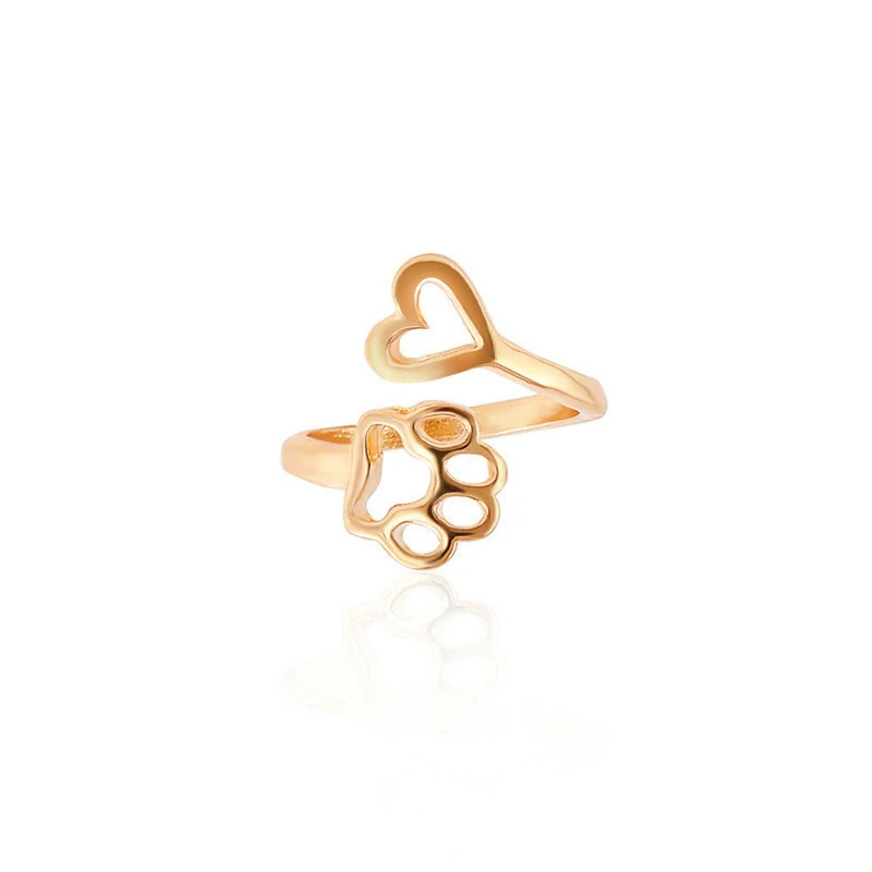 Hainon Hot selling simple dog paw ring creative hollow love dog paw open ring tail ring female wholesale 1