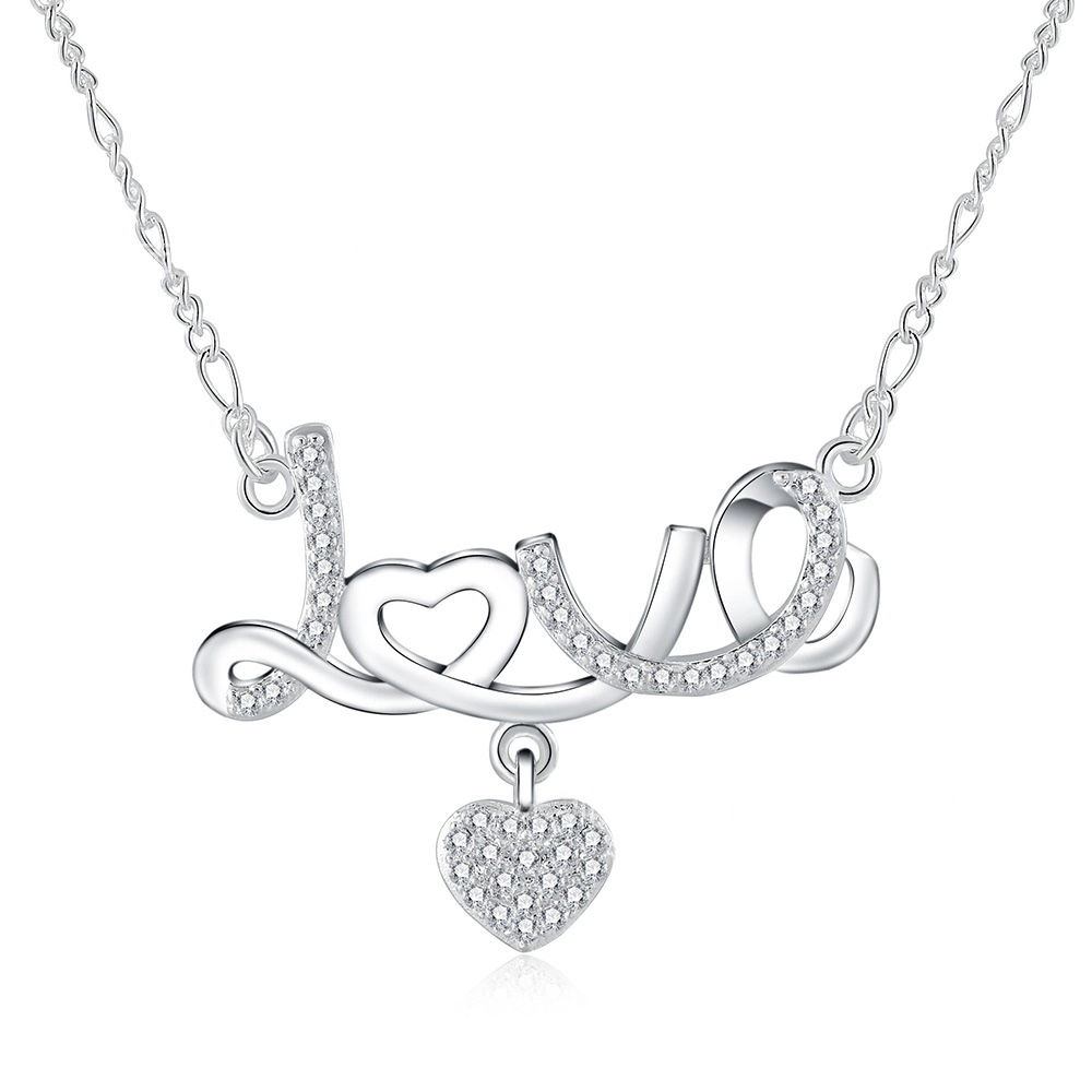 Hainon European and American 2022 fashion Simple Heart LOVE Zircon Plated 925 Silver Necklace jewelry wholesale 1