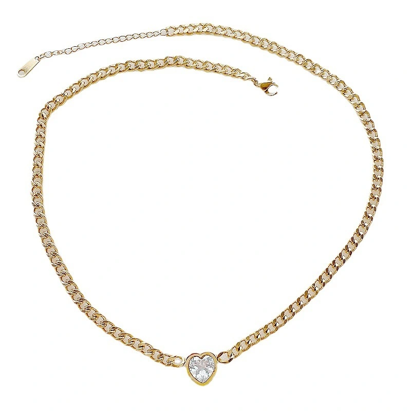 Hainon fashion European and American Zircon Heart Pendant Titanium Steel Necklace Clavicle Chain jewelry 1