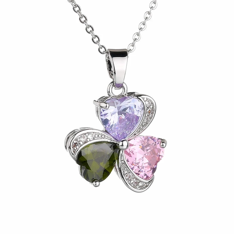Hainon Three Love Flowers Zircon Inlaid Crystal Pendant Three Leaf Heart Natural Necklace jewelry wholesale 1