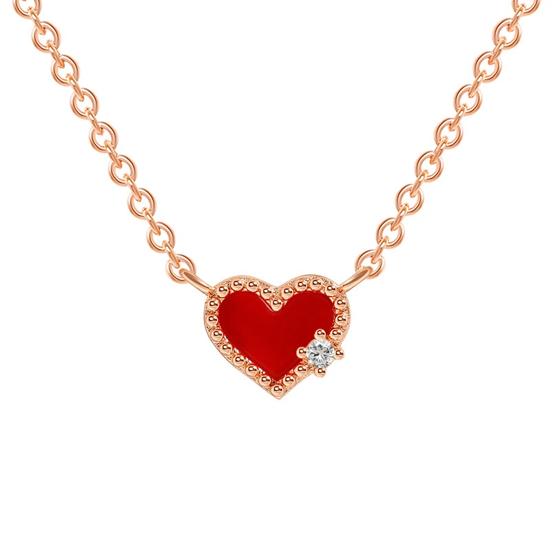 Hainon wholesale Valentine's Day Gift Love Heart Clavicle Chain 18K Rose Gold Inlaid Red Agate Heart Necklace 1
