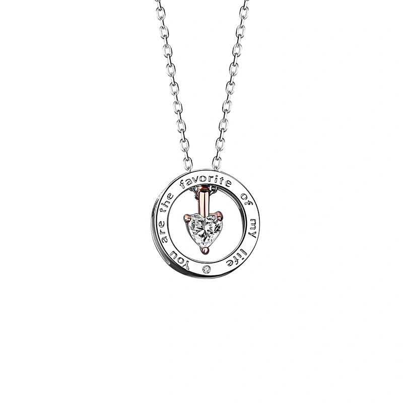 Hainon s925 sterling silver valentine couple necklace simple ring love personality zircon clavicle chain necklace 1